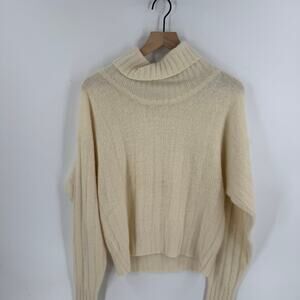 Caudrey Cream Ribbed Turtleneck Sweater Lambswool Angora Blend Women’s L